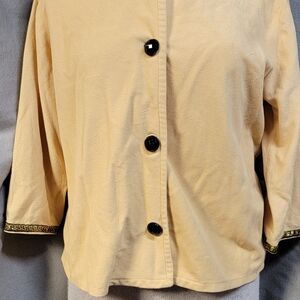 Vintage Handmade Pale Gold Button-Up Blouse or Jacket with Black Accents